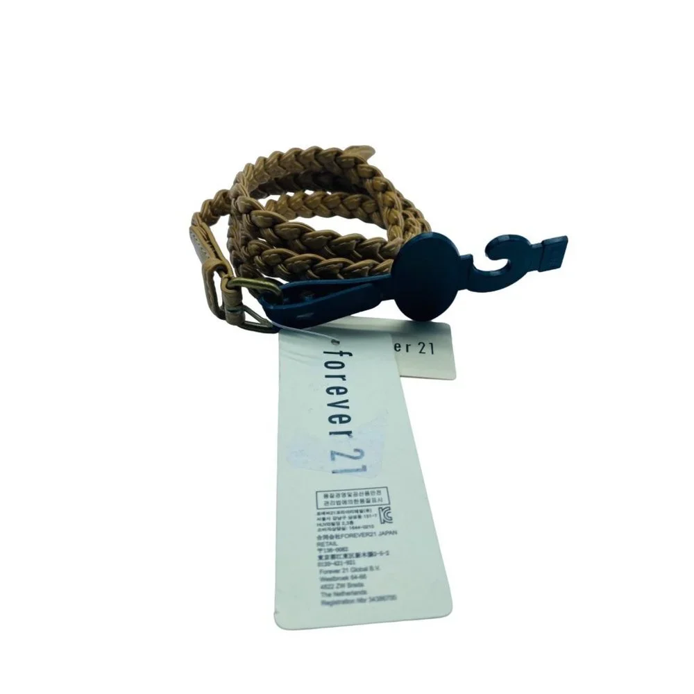 Forever‎ 21 Thin .5” Skinny Braided Belt Women XS/Small Tan Faux Leather NEW